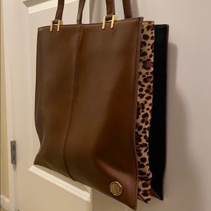 Vince Camuto Brown Leather Bag + Leopard Calfhair